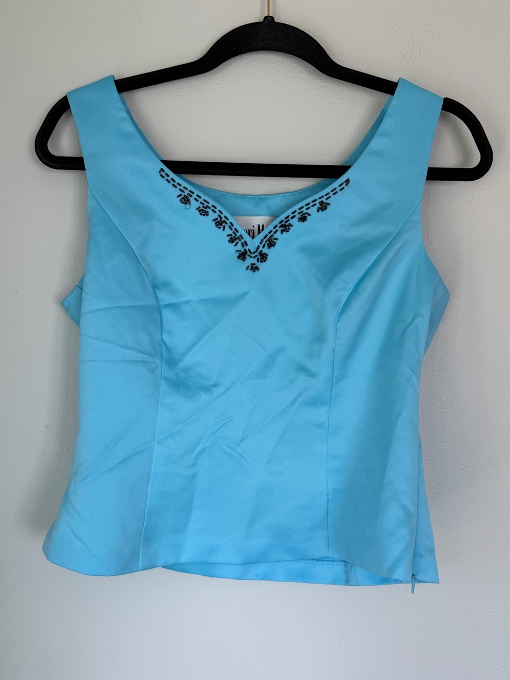 Vintage Sheri Martin NY Blue Beaded Satin 90’s Tank Top Blouse Formal Party